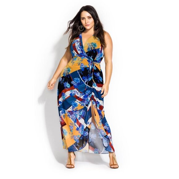 City Chic Dresses & Skirts - City Chic Striped Floral Chiffon Sleeveless Maxi Dress Size 22 3X Summer Plus Sz